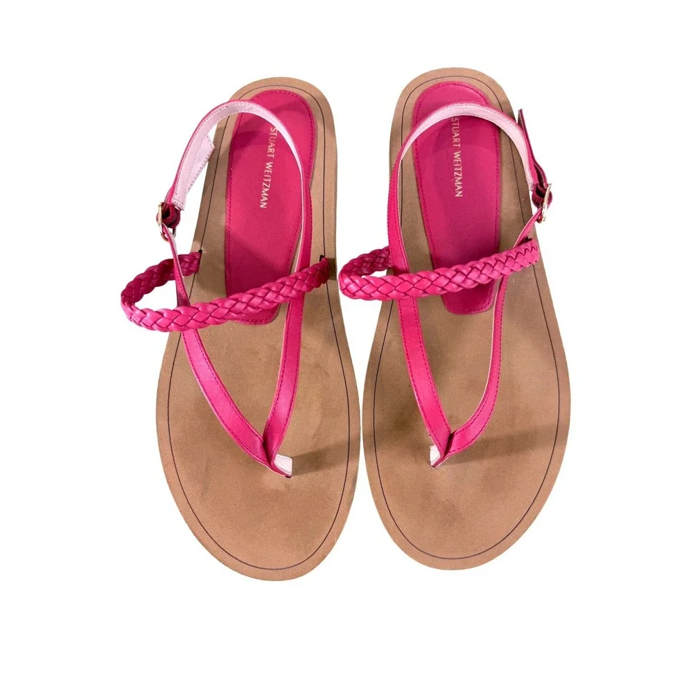 Stuart Weitzman Sandals 28 Cassie Rich‎ Red Leather Thong Size 11B EU 41.5
